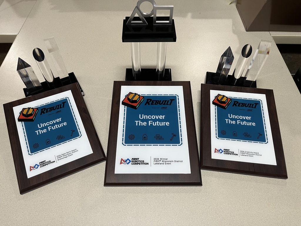 Three plaques/trophies for GHS from the Muskego robotics competition.