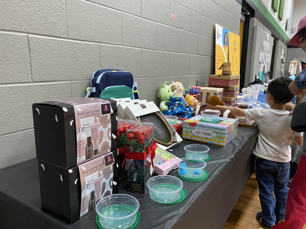Raffle prizes on a table