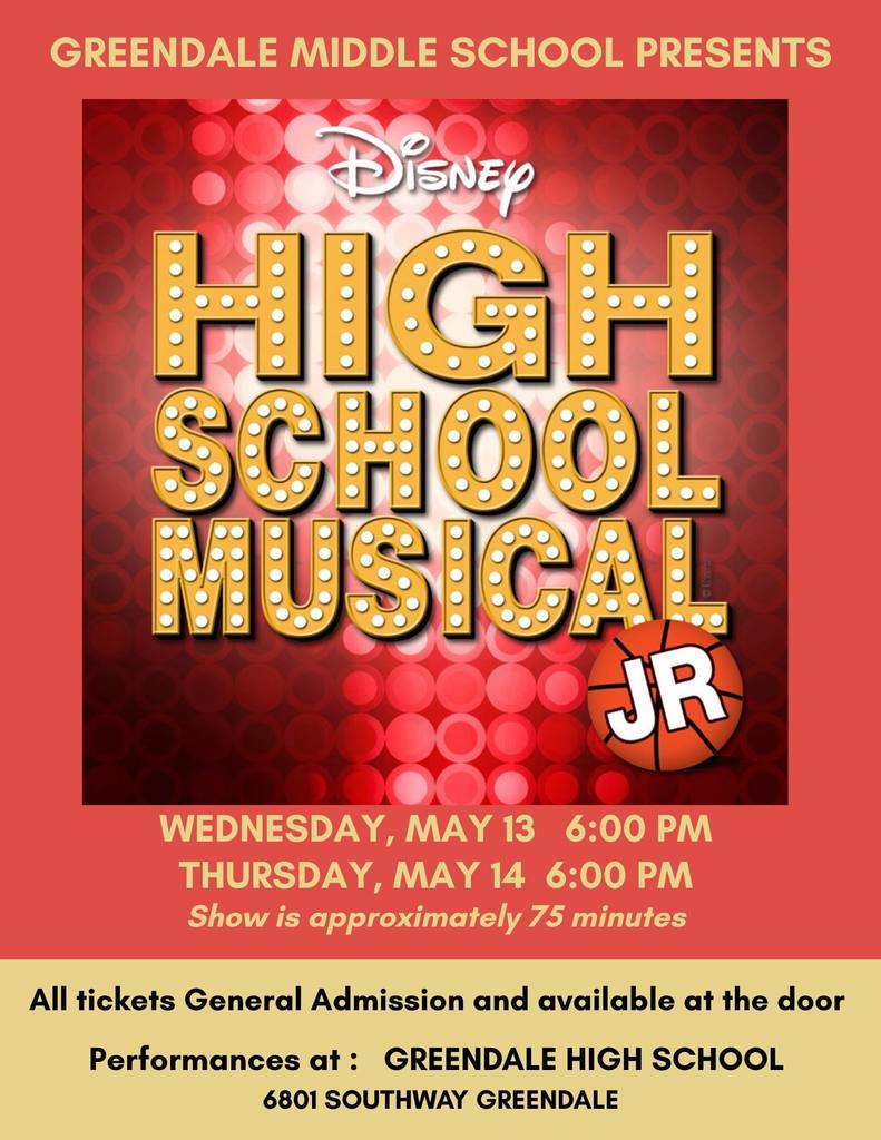GMS's Spring Musical is May 13 and 14 at 6:00 p.m. at the GHS Auditorium. Close to 70 cast and crew students are working hard to 'Getcha Head in the Game' to bring home the Wildcats Championship. Come join us. All seats are General Admission and available at the door. Asking for $5 per person donation or $20 per family. NO advanced tickets. Show will run about 75 minutes and be fun for the whole family. 