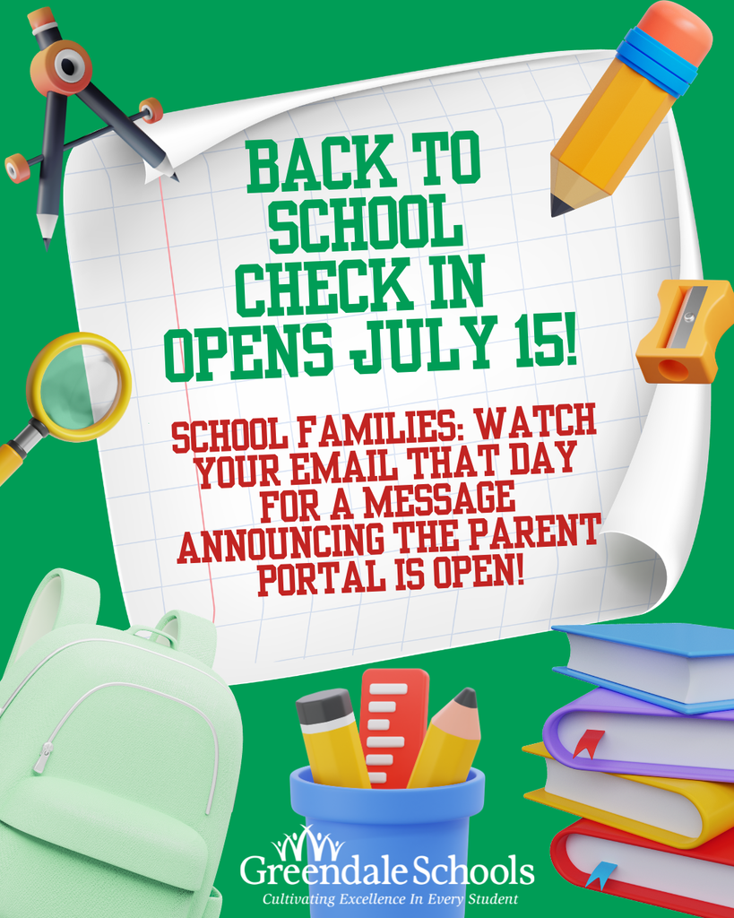 Back to school checkin opens July 15.  Chalkboard illustration