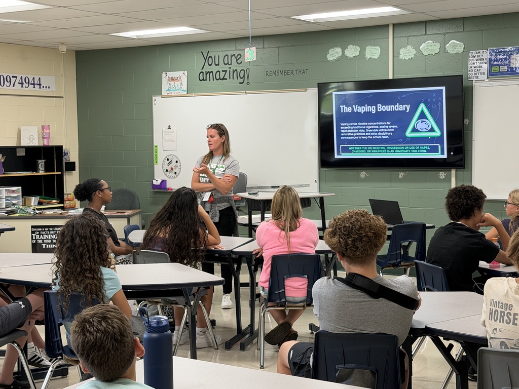 One person standing in front of students in a classroom giving a discussion on school vaping policy