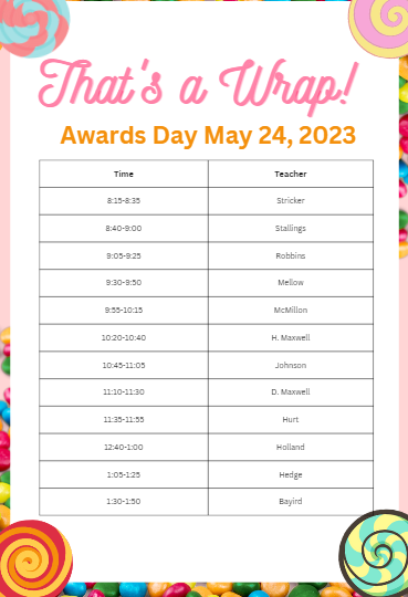 1st Grade Awards Day Schedule 2023 | Greene County Tech Primary School