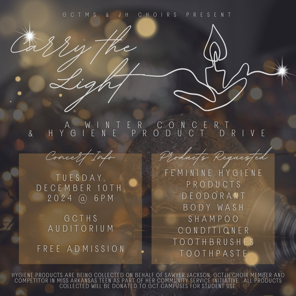 Everyone is welcome to attend our Winter Choir Concert presented by the GCTMS and GCTJHS Choirs. Please see photo for more information.