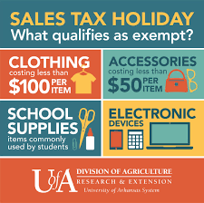 Beginning at 12:01 a.m. on Saturday August 2, 2025, and ending at 11:59 p.m. on Sunday August 3, 2025, the State of Arkansas will hold its sales tax holiday allowing shoppers the opportunity to purchase certain Electronic Devices, School Supplies, School Art Supplies, School Instructional Materials, and Clothing free of state and local sales or use tax.
