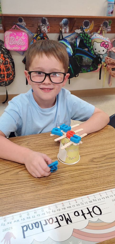 Mrs. Melissa's class having some fun with our ABC Bootcamp today: Chicka Chicka Boom Boom! We built our own letter coconut trees!