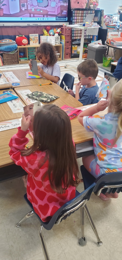 Mrs. Melissa's class is the beginning writing phase which includes learning to draw. Today we looked at our facial features and drew self portraits!