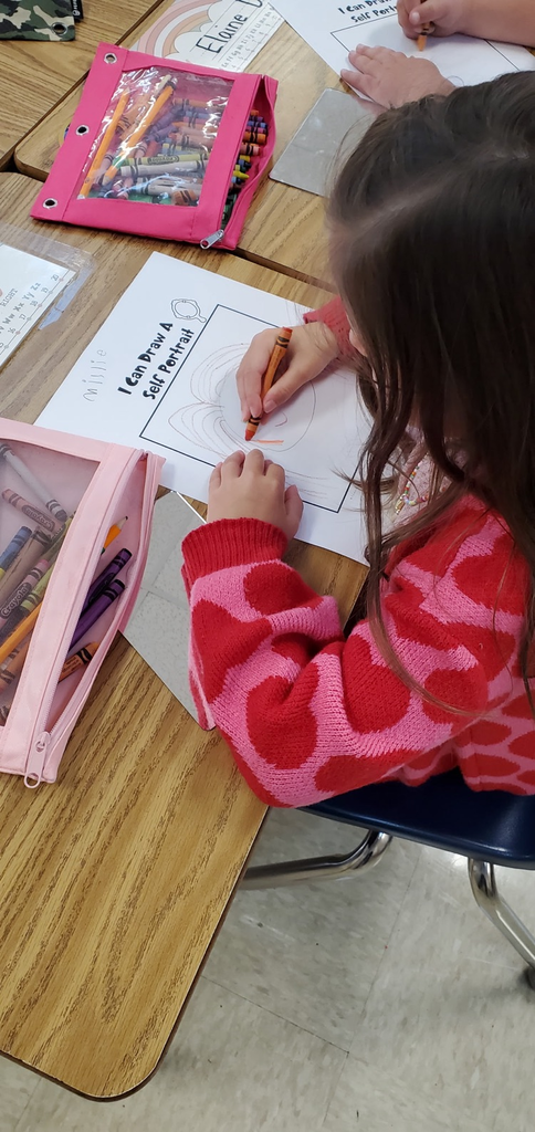 Mrs. Melissa's class is the beginning writing phase which includes learning to draw. Today we looked at our facial features and drew self portraits!