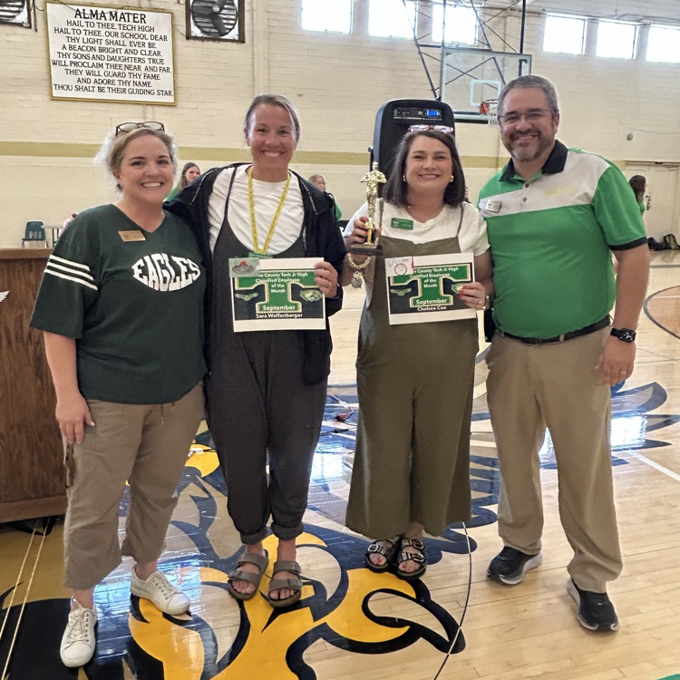 GCTJHS Staff Members of the month (as voted by our student body): Certified: Mrs Chelsea Cox & Classified: Mrs Sara Wolfenbarger. Great Day To Be A Jr Eagle with the best staff anywhere!  🦅 
