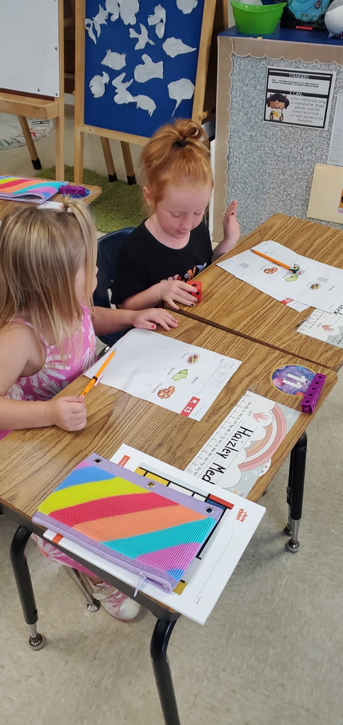 Mrs. Melissa's class having fun with learning. In math, we worked on subitizing and writing numbers by taking each other's order for tacos, apples, and pretzels.