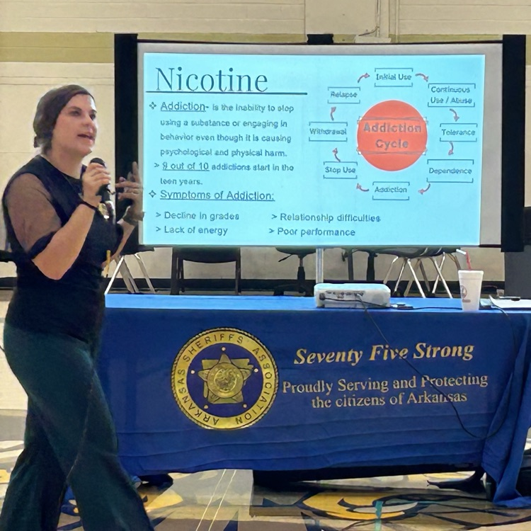Thank you to Arkansas Sheriffs Association  representative Ms. Townsend for presenting about the dangers and cost of using vapes today to our students. 