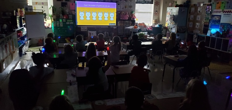 Mrs. Melissa's class taking a moment to work on path of movement with laser finger lights!
