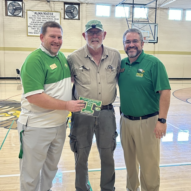 Mr. Newberry was voted by students as our support staff member of the month. Great day to be a Junior Eagle! 🦅 