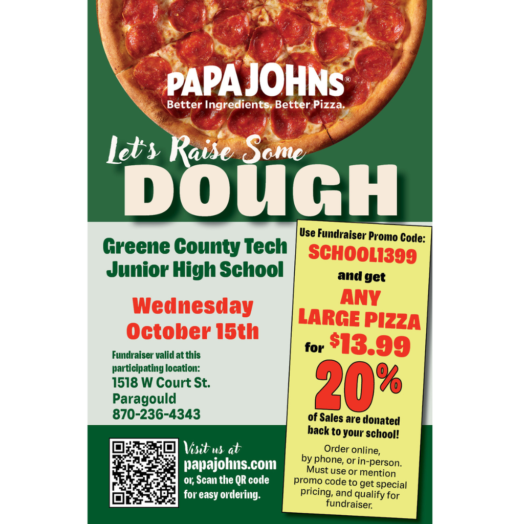Take the night off from cooking and enjoy some delicious pizza tonightโwhile supporting GCTJHS at the same time!