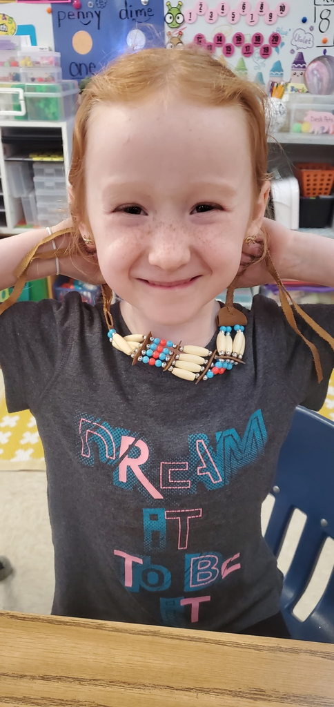 Mrs. Miller's class is working their way through the Knowledge Unit about Native Americans.  We got to see and touch some of the items Native Americans would have made, used, and wore.