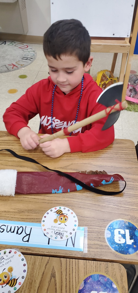 Mrs. Miller's class is working their way through the Knowledge Unit about Native Americans.  We got to see and touch some of the items Native Americans would have made, used, and wore.
