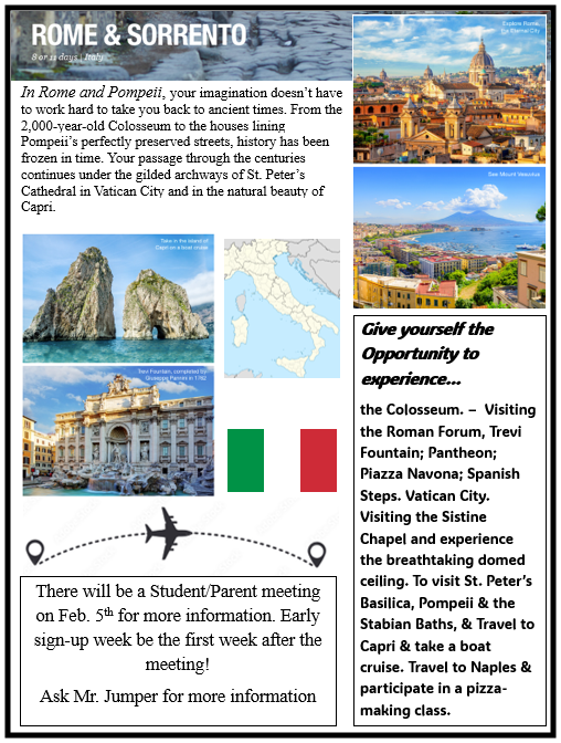 Trip to Rome informational flier