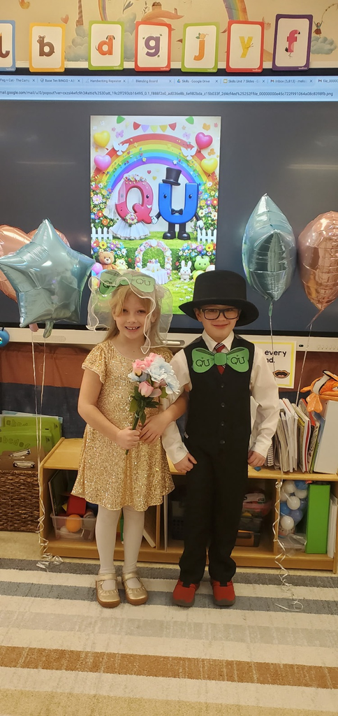 Mrs. Melissa's class celebrated "QU " today with the wedding of Q & U, we made a quilt with gifts starting with /qu/, wrote words with "qu" and talked about, how in words, they are never alone.