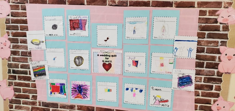 Mrs. Melissa's class celebrated "QU " today with the wedding of Q & U, we made a quilt with gifts starting with /qu/, wrote words with "qu" and talked about, how in words, they are never alone.