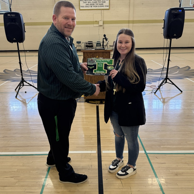 Congratulations to our GCTJHS Staff members of the month: Certfied - Colton Moon & Classified - Desiree Floyd! Great Day To Be A Jr Eagle! 🦅