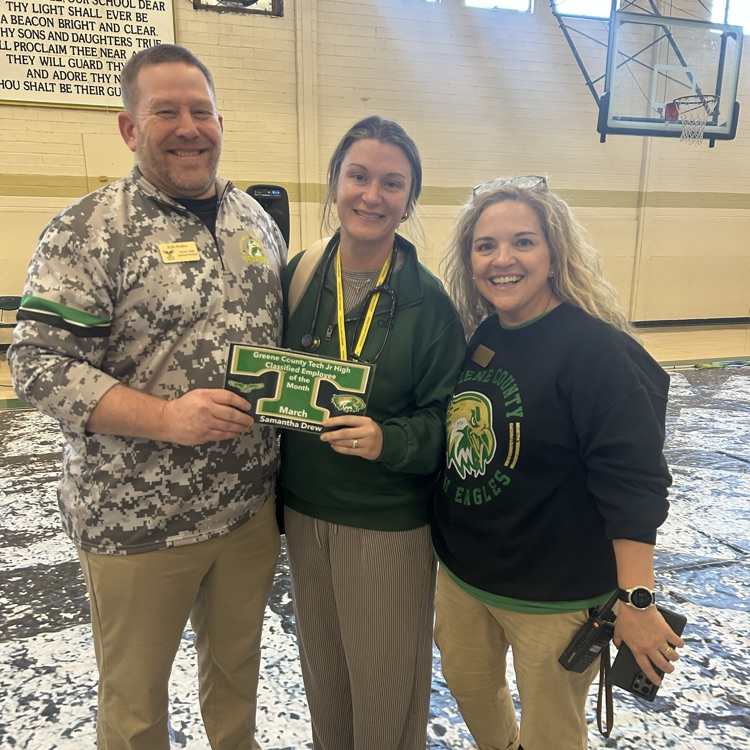 Congrats to the GCTJHS Classified Staff Member of the month: Nurse Samantha Drew: Great Day To Be A Jr Eagle! 🦅