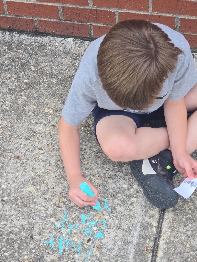 We took advantage of the beautiful weather to write cvc and ccvc words with chalk. Everychild had a card with pictures of words that represented each vowel sound. They had to write the words in their sidewalk square. 