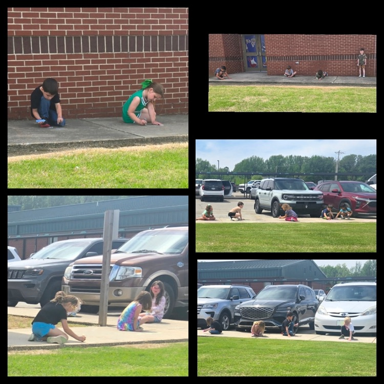 We took advantage of the beautiful weather to write cvc and ccvc words with chalk. Everychild had a card with pictures of words that represented each vowel sound. They had to write the words in their sidewalk square. 
