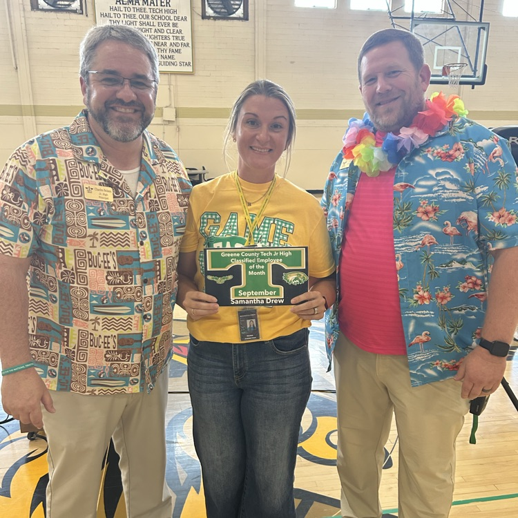 Samantha Drew has been named the GCTJHS Classified Employee of the Month, as voted on by the students of Greene County Tech Jr. High! 🦅💚💛