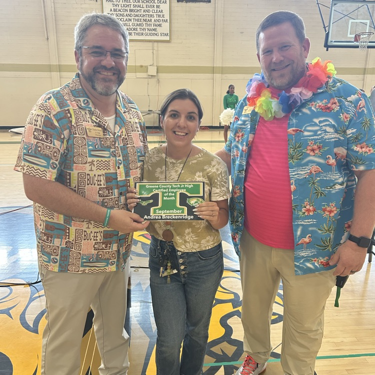 Ms. Andrea Breckenridge has been named the GCTJHS Certified Employee of the Month, as voted on by the students of Greene County Tech Jr. High! 🦅💚💛