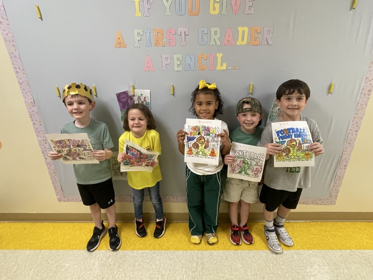 “Ms. Erin’s class had a coloring contest today to support our football boys tonight! Go Eagles💚💛”