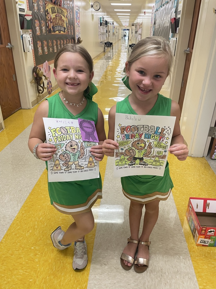 “Ms. Erin’s class had a coloring contest today to support our football boys tonight! Go Eagles💚💛”