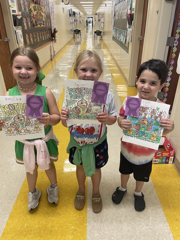 “Ms. Erin’s class had a coloring contest today to support our football boys tonight! Go Eagles💚💛”