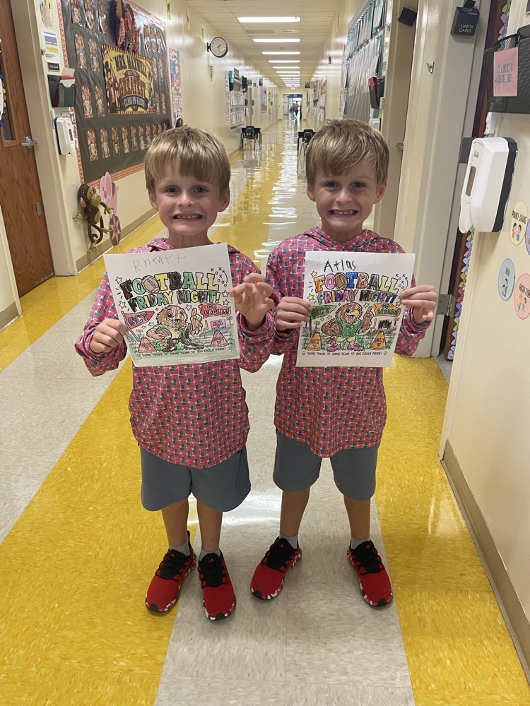 “Ms. Erin’s class had a coloring contest today to support our football boys tonight! Go Eagles💚💛”