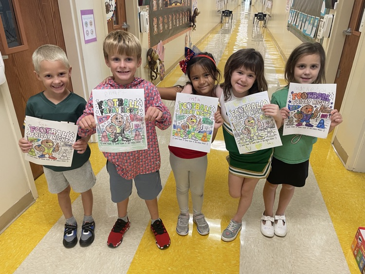 “Ms. Erin’s class had a coloring contest today to support our football boys tonight! Go Eagles💚💛”