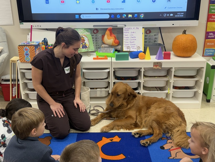 This week, we are learning the letter V! Bailey, a vet student at LSU, brought her dog, Ralph, to help us learn about what a veterinarian does🐾