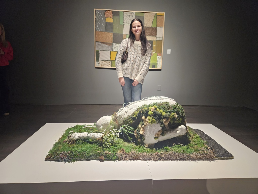 Art student with her work