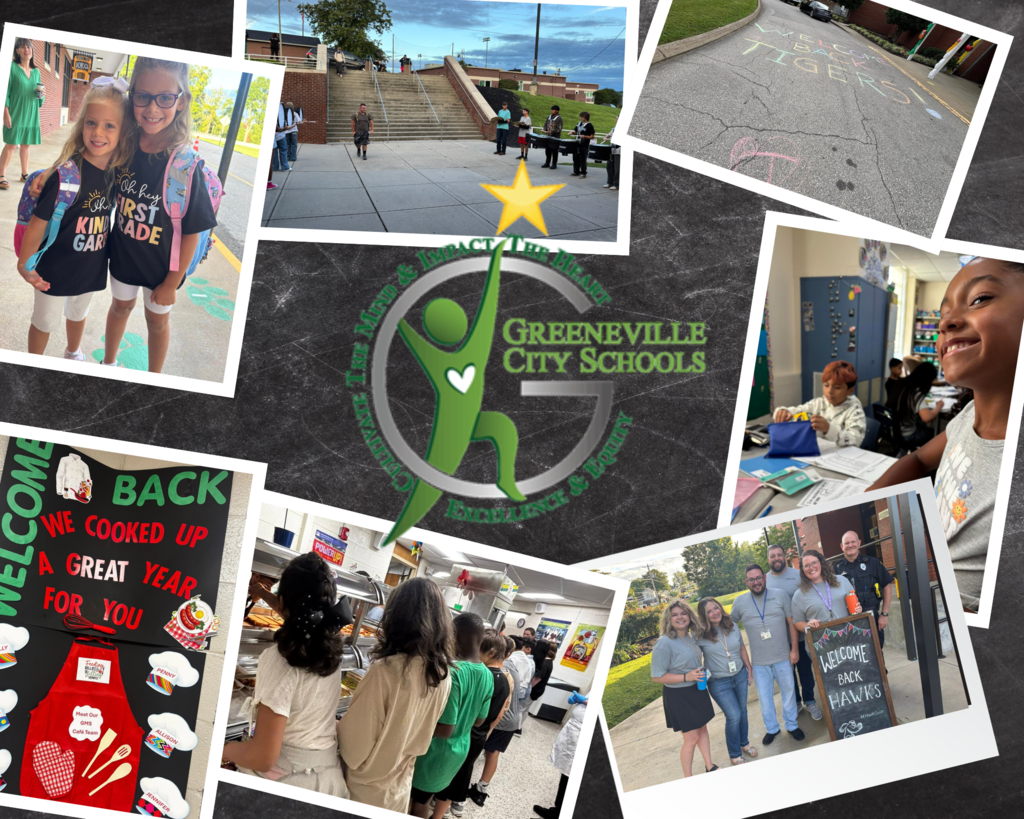 Collage of scenes from Greeneville City Schools featuring students, teachers, and school activities. At the center is the Greeneville City Schools logo with the slogan “Excellence in Education.”