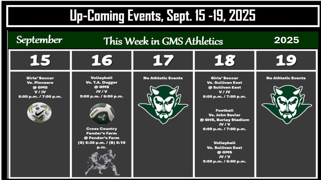 September 15th athletic schedule for week