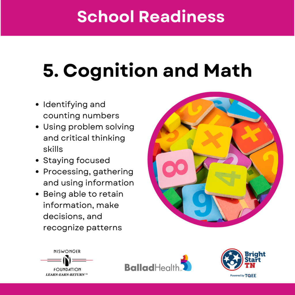cognition and math. identifying and counting numbers. using problem solving and critical thinking skills. staying focused. processing, gathering and using information. being able to retain information, make decisions, and recognize patterns