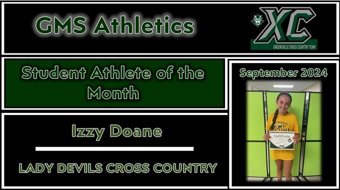 GMS Athletics Student Athlete of the Month, September Cross Country, Izzy Doane Go Devils!