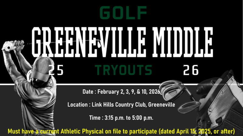 Golf tryouts at Link Hills February 2nd, 3rd, 9th and 10th