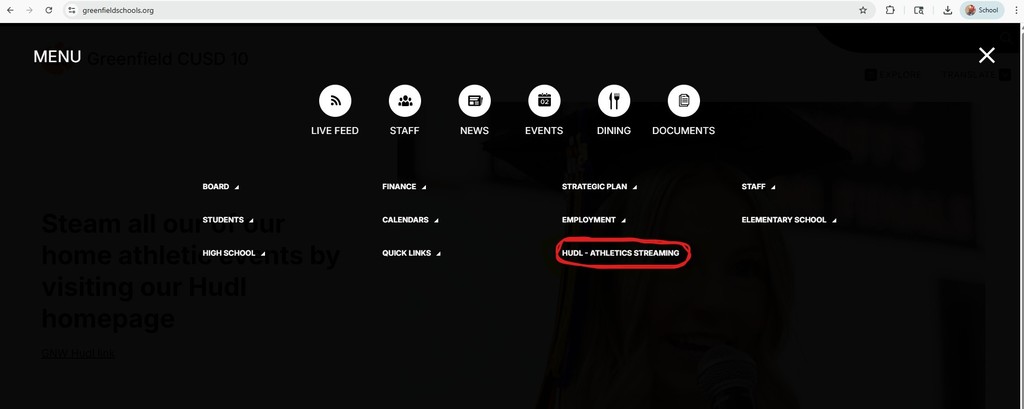 Hudl Link from homepage website