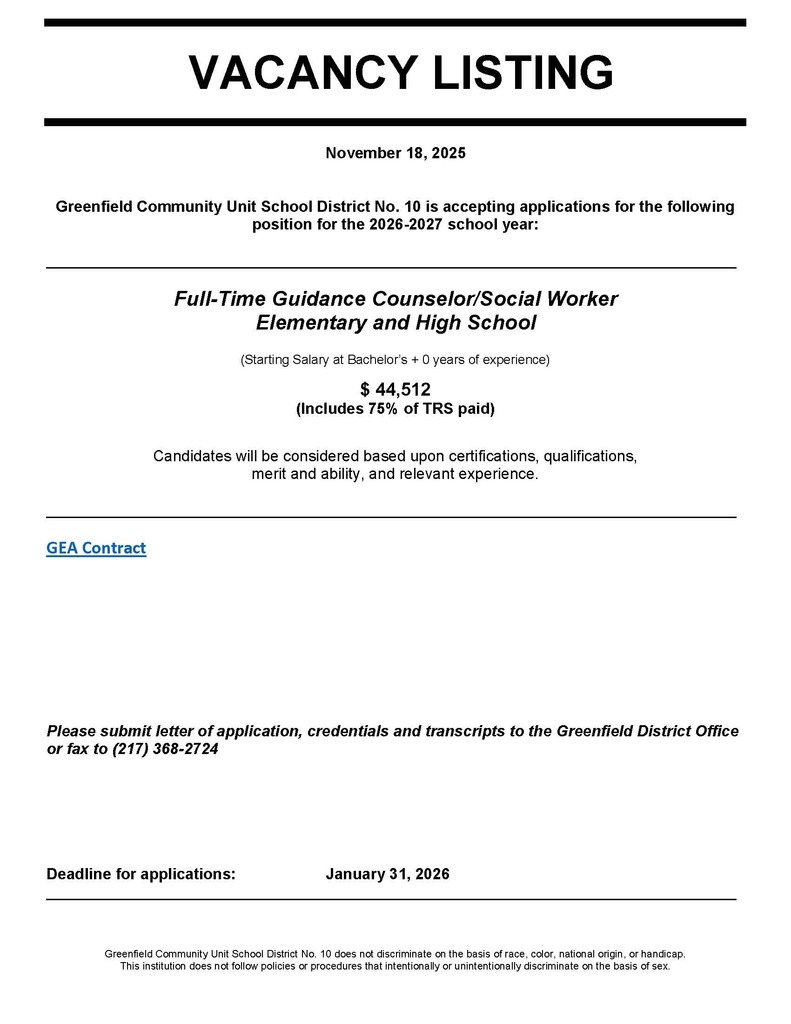 Vacancy-Guidance Counselor - Social Worker 26-27