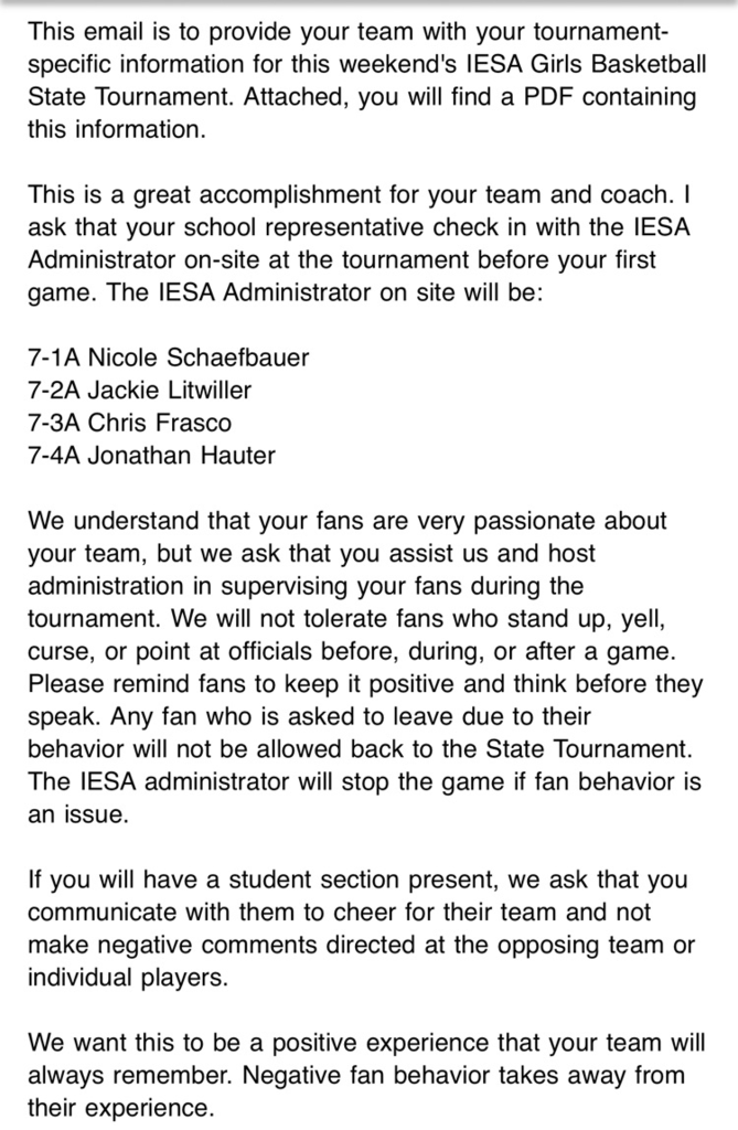 IESA Rules for state tournament 