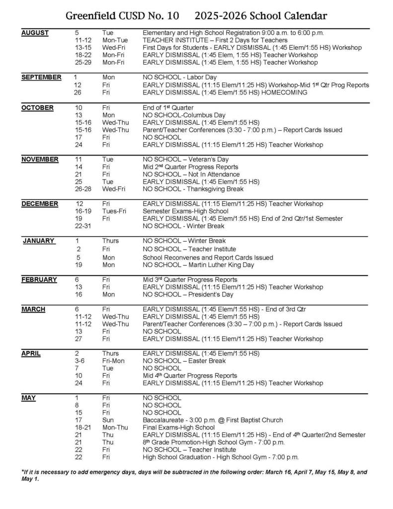 2025-2026 District Calendar