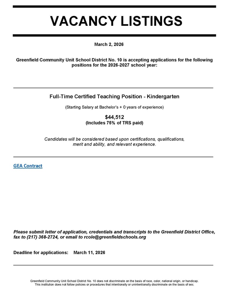 Vacancy - Kindergarten Teacher