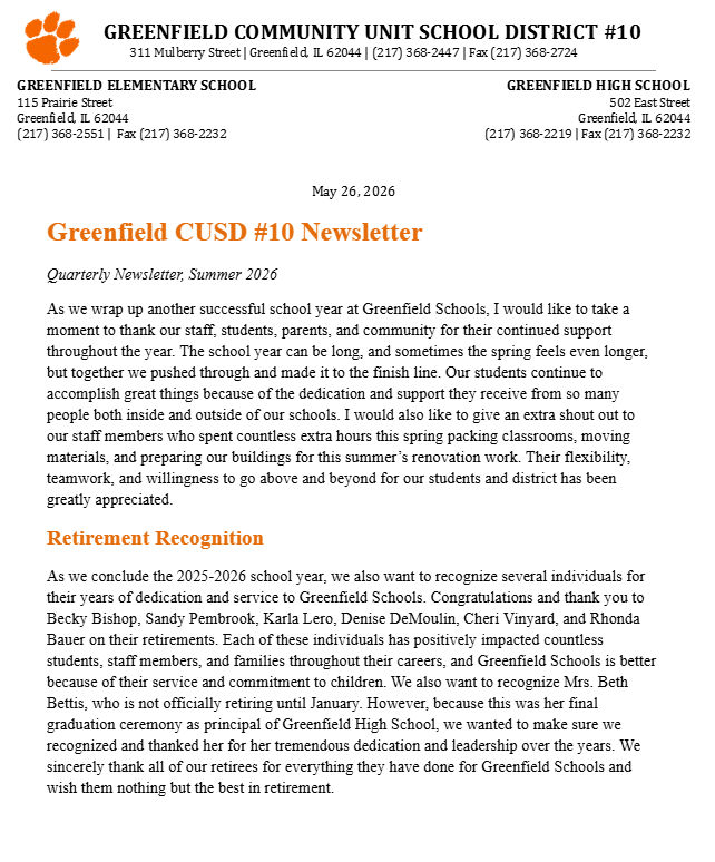 Summer 2026 newsletter page 1