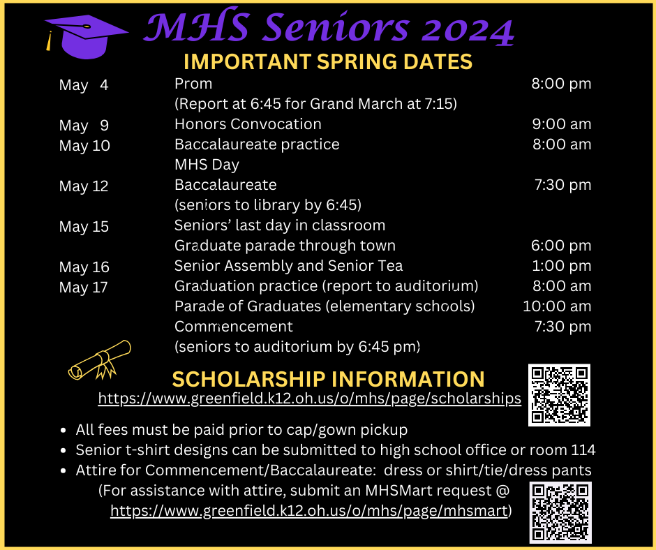 Important Spring Dates for Seniors McClain High School