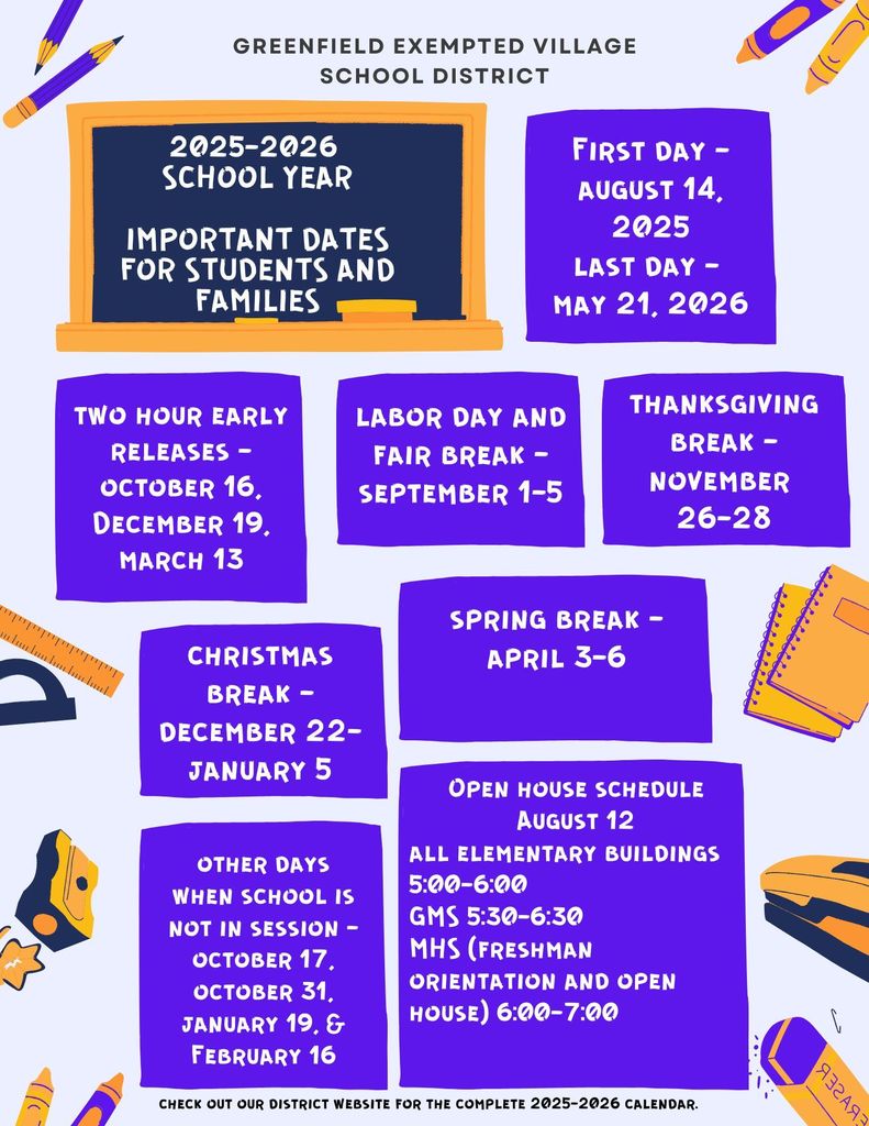 GEVSD 2025-2026 Important Dates