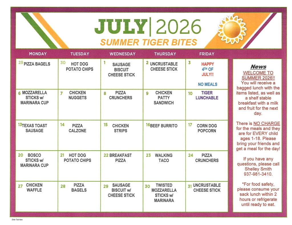 July menu