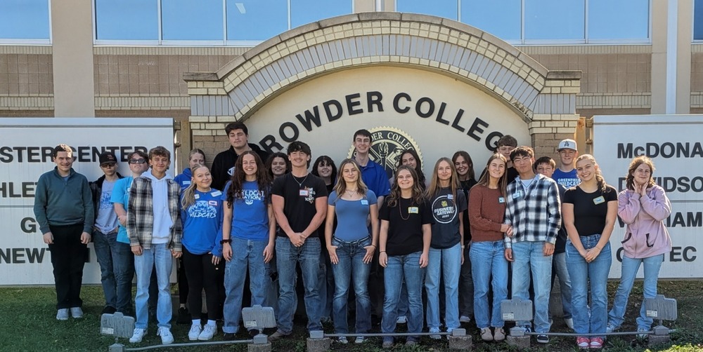 Greenfield FBLA in front of Crowder College sign